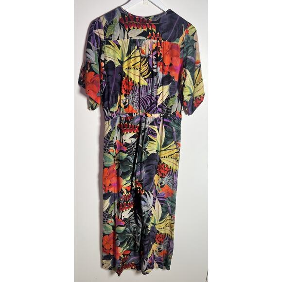 Johnny Was Jade Size XS Tropical Print Wide Leg Silk Button Up Jumpsuit Romper - Picture 4 of 11